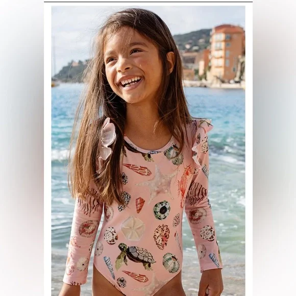 NWT Pink Chicken Girls Rachel Suit in Pink Watercolor Shells 2T Swim